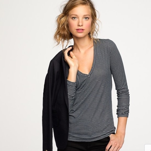 J. Crew Tops - •4/$30• J. Crew Vintage Cotton Striped V-Neck